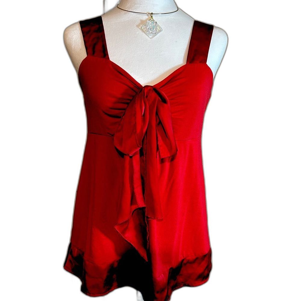 LOFT Red Sleeveless Tie-Front Cami Top Vibrant Pleated Blouse